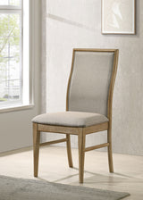 Adina Round Pedestal or Extension Dining Table & Sets - Reeded Base in Distressed Light Brown with Barley Chairs - lifestyle