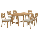 Duncan 71" Trestle Dining Table & 7-Piece Set - Washed Oak with Oatmeal Boucle Ladder-Back Chairs – view 14