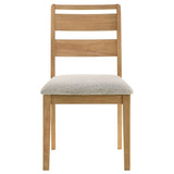Duncan 71" Trestle Dining Table & 7-Piece Set - Washed Oak with Oatmeal Boucle Ladder-Back Chairs