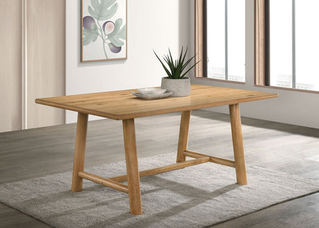 Duncan 71" Trestle Dining Table & 7-Piece Set - Washed Oak with Oatmeal Boucle Ladder-Back Chairs – view 1