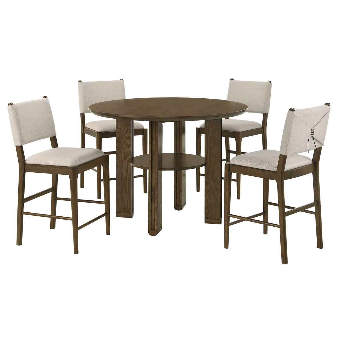 Ottowa 47" Round Counter Height Table & 5-Piece Set - Brown Oak with Tan Upholstered Counter Chairs – view 12