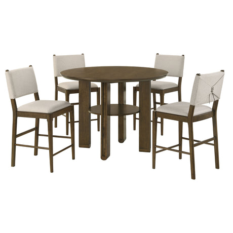 Ottowa 47" Round Counter Height Table & 5-Piece Set - Brown Oak with Tan Upholstered Counter Chairs – view 12