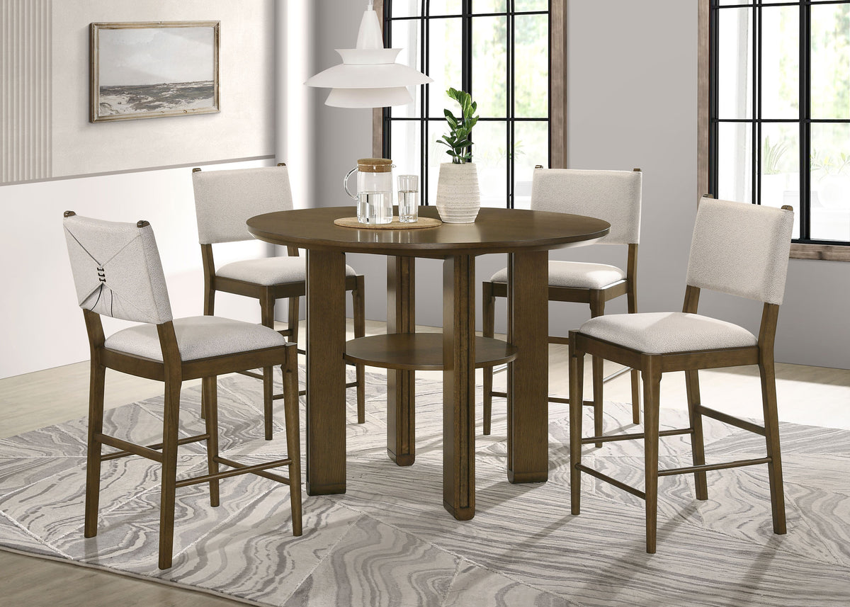 Ottowa 47" Round Counter Height Table & 5-Piece Set - Brown Oak with Tan Upholstered Counter Chairs – view 11