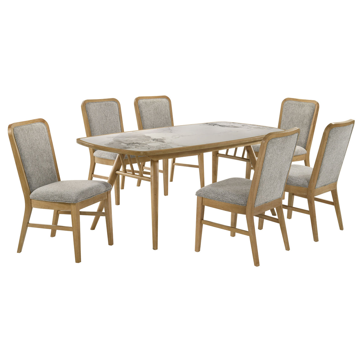 Croyden 73" Dining Table & 7-Piece Set - Ceramic Marble-Look Inlay Top with Grey Upholstered Chairs in Weathered Natural – view 14
