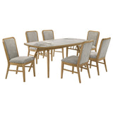 Croyden 73" Dining Table & 7-Piece Set - Ceramic Marble-Look Inlay Top with Grey Upholstered Chairs in Weathered Natural – view 14