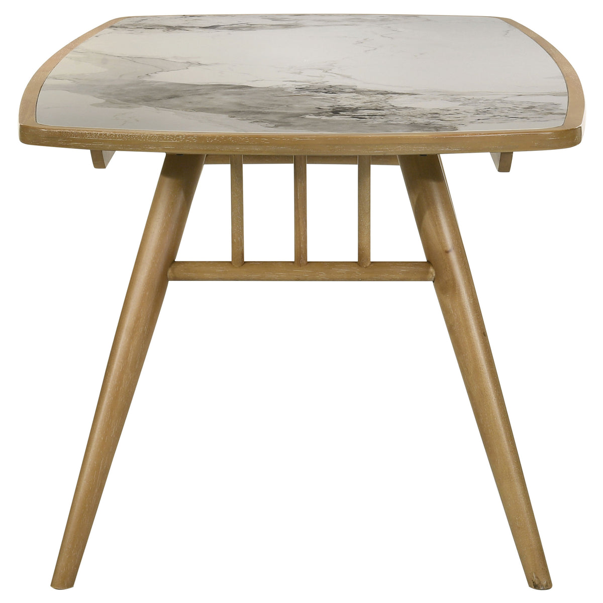 Croyden 73" Dining Table & 7-Piece Set - Ceramic Marble-Look Inlay Top with Grey Upholstered Chairs in Weathered Natural – view 17