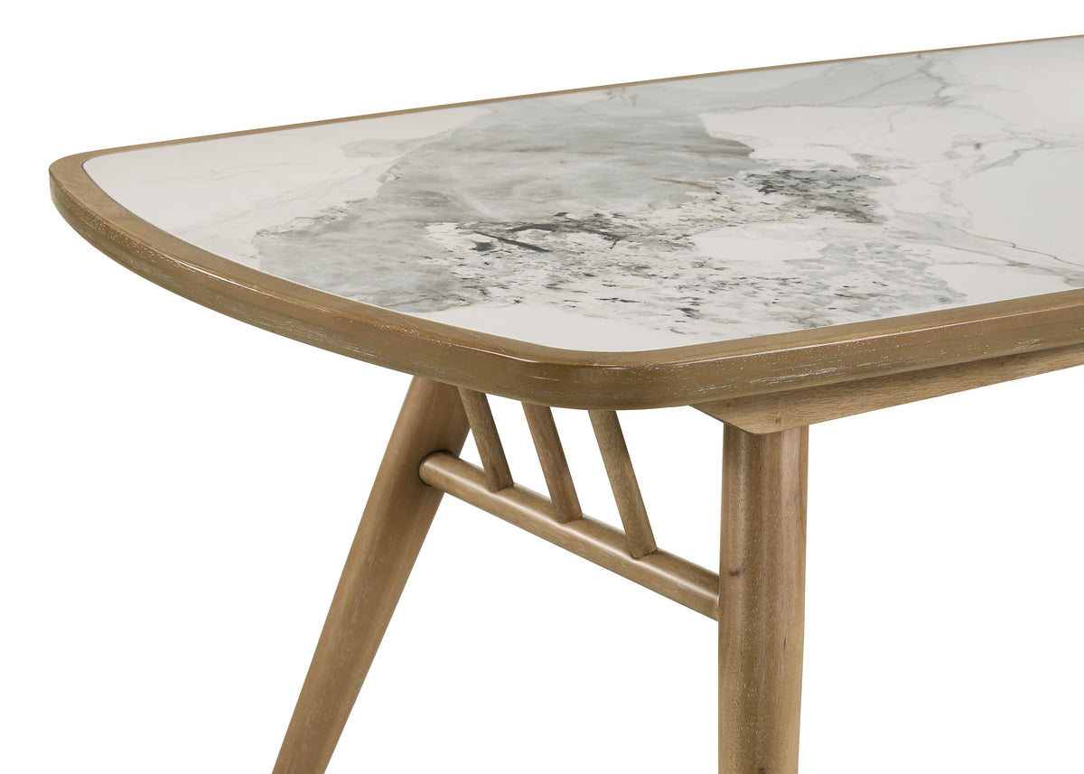Croyden 73" Dining Table & 7-Piece Set - Ceramic Marble-Look Inlay Top with Grey Upholstered Chairs in Weathered Natural – view 19