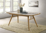Croyden 73" Dining Table & 7-Piece Set - Ceramic Marble-Look Inlay Top with Grey Upholstered Chairs in Weathered Natural – view 1