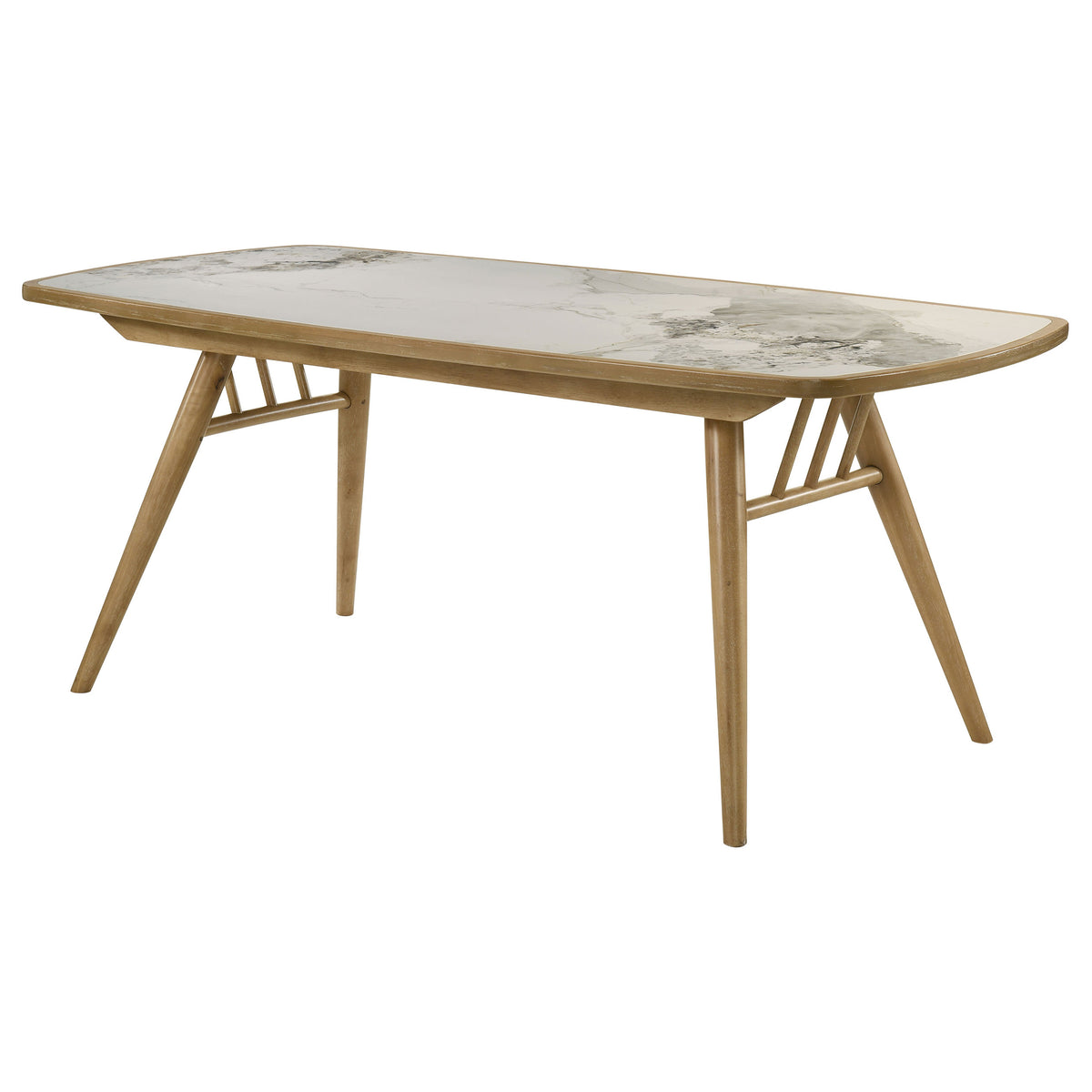 Croyden 73" Dining Table & 7-Piece Set - Ceramic Marble-Look Inlay Top with Grey Upholstered Chairs in Weathered Natural – view 6