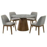 Franklin 50" Round Pedestal Dining Table & Set - Grey Stone-Look Top with Upholstered Side Chairs – view 13