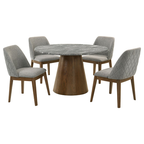 Franklin 50" Round Pedestal Dining Table & Set - Grey Stone-Look Top with Upholstered Side Chairs – view 13