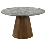 Franklin 50" Round Pedestal Dining Table & Set - Grey Stone-Look Top with Upholstered Side Chairs – view 14