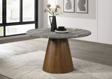 Franklin 50" Round Pedestal Dining Table & Set - Grey Stone-Look Top with Upholstered Side Chairs – view 1