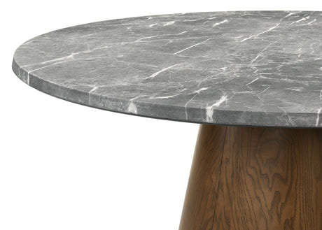 Franklin 50" Round Pedestal Dining Table & Set - Grey Stone-Look Top with Upholstered Side Chairs – view 6