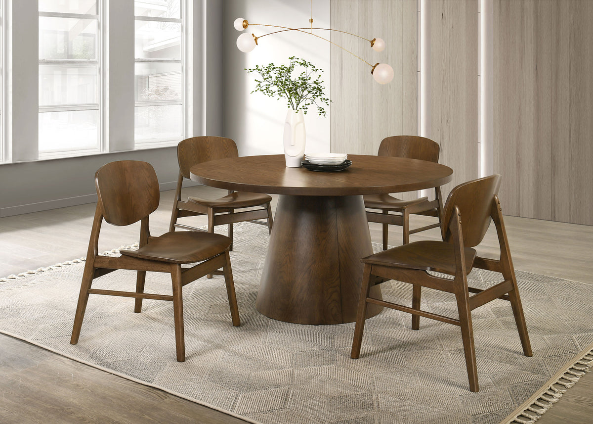 Benford 54" Round Pedestal Dining Table & 5-Piece Set - 5pcs- Table + 4 Side Chairs