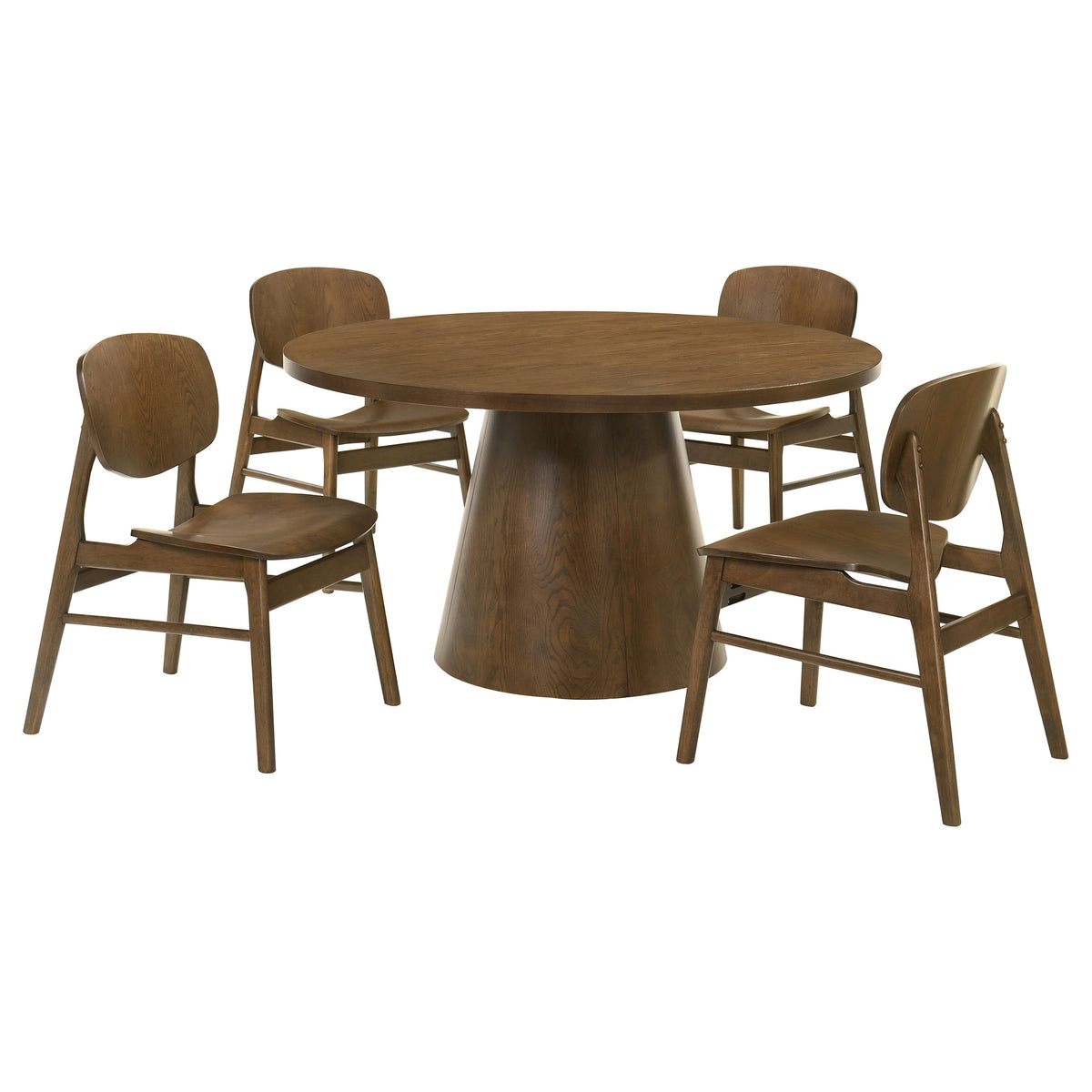 Benford 54" Round Pedestal Dining Table & 5-Piece Set - Mid-Century Dark Brown with Curved-Back Chairs – view 12