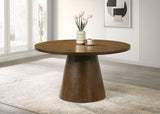 Benford 54" Round Pedestal Dining Table & 5-Piece Set - Mid-Century Dark Brown with Curved-Back Chairs – view 1