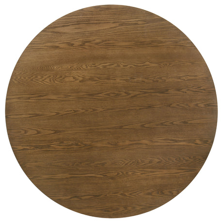 Benford 54" Round Pedestal Dining Table & 5-Piece Set - Mid-Century Dark Brown with Curved-Back Chairs – view 6
