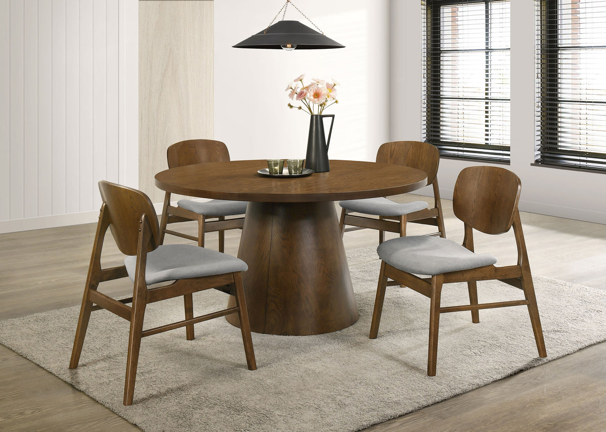 Benford 54" Round Pedestal Dining Table & 5-Piece Set - Mid-Century Dark Brown with Curved-Back Chairs – view 11