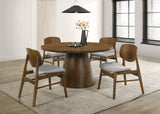 Benford 54" Round Pedestal Dining Table & 5-Piece Set - Mid-Century Dark Brown with Curved-Back Chairs – view 11