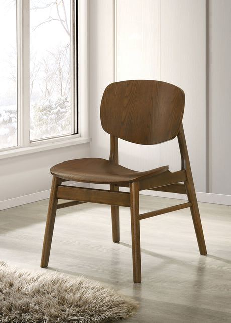 Benford 54" Round Pedestal Dining Table & 5-Piece Set - Mid-Century Dark Brown with Curved-Back Chairs - lifestyle