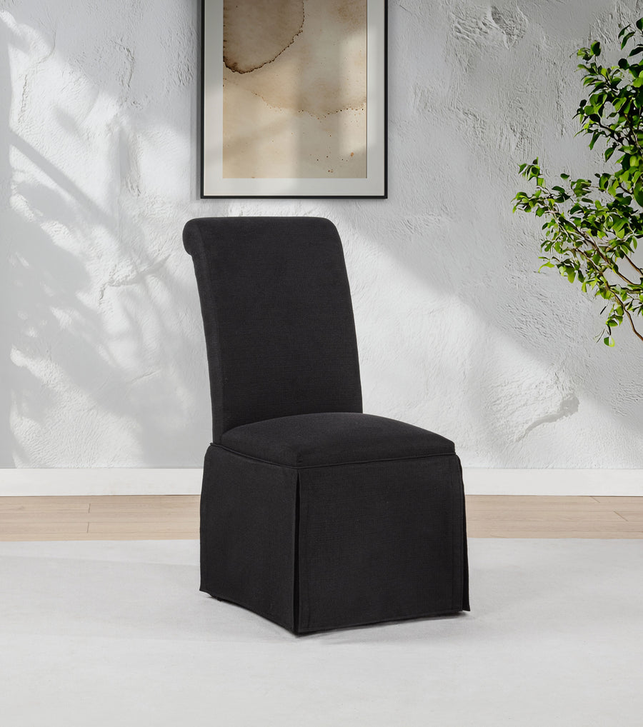Shawna Skirted Parson Dining Chairs (Set of 2) - Tall Rolled-Top Back in Black or White Fabric