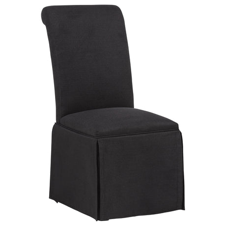 Shawna Skirted Parson Dining Chairs (Set of 2) - Tall Rolled-Top Back in Black or White Fabric – view 4