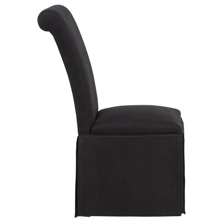 Shawna Skirted Parson Dining Chairs (Set of 2) - Tall Rolled-Top Back in Black or White Fabric – view 11