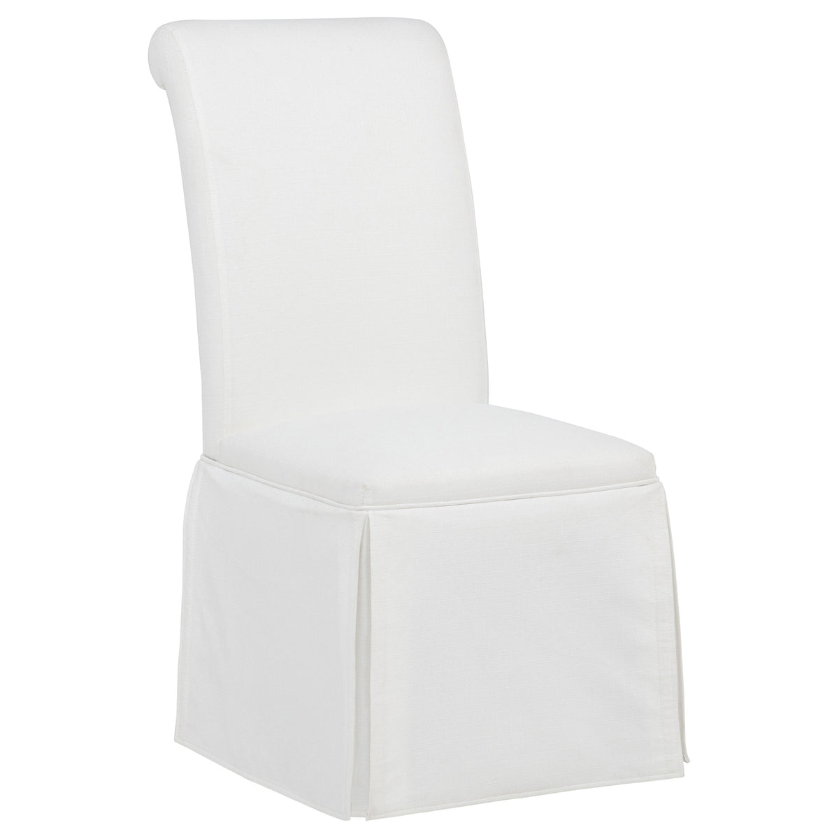 Shawna Skirted Parson Dining Chairs (Set of 2) - Tall Rolled-Top Back in Black or White Fabric – view 14
