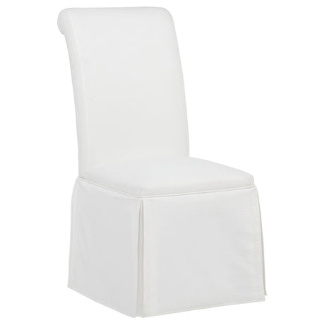 Shawna Skirted Parson Dining Chairs (Set of 2) - Tall Rolled-Top Back in Black or White Fabric – view 14