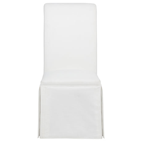 Shawna Skirted Parson Dining Chairs (Set of 2) - Tall Rolled-Top Back in Black or White Fabric – view 15
