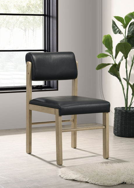 Kehoe Upholstered Dining Side Chairs, Set of 2 - Mid-Century Black Leatherette with Natural Oak or Walnut Frame – view 1