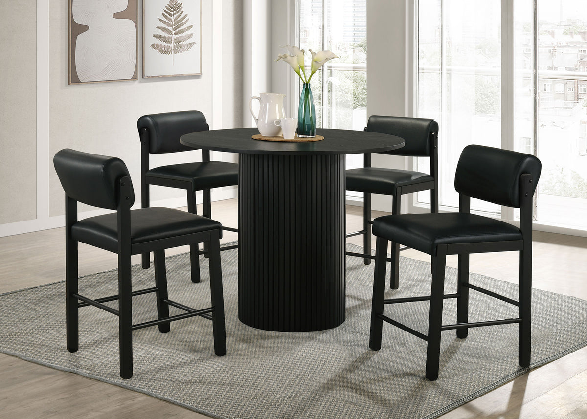 Hamlyn 43" Round Counter Height Dining Table & 5-Piece Sets - 5pcs- Table + 4 Black Leatherette Chairs