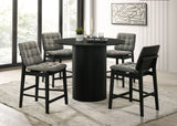 Hamlyn 43" Round Counter Height Dining Table & 5-Piece Sets - 5pcs- Table + 4 Grey Velvet Channel-Tufted Chairs