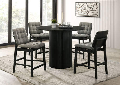 Hamlyn 43" Round Counter Height Dining Table & 5-Piece Sets - 5pcs- Table + 4 Grey Velvet Channel-Tufted Chairs