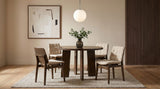Strouse 47" Round Pedestal Dining Table & 5-Piece Sets - 5pcs- Table + 4 Cream Velvet Channel-Tufted Chairs