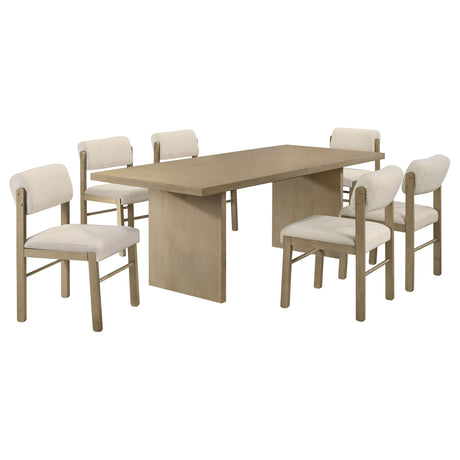 Decker 82" Slab-Top Dining Table & 7-Piece Sets - Natural Oak with Cream, Black or Grey Upholstered Chairs – view 17