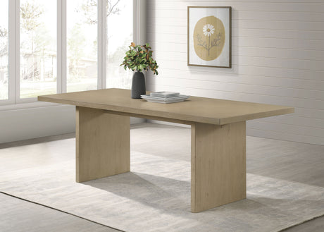 Decker 82" Slab-Top Dining Table & 7-Piece Sets - Natural Oak with Cream, Black or Grey Upholstered Chairs – view 1