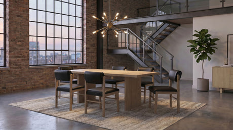 Decker 82" Slab-Top Dining Table & 7-Piece Sets - Natural Oak with Cream, Black or Grey Upholstered Chairs – view 14