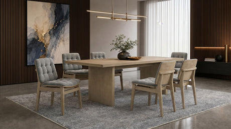 Decker 82" Slab-Top Dining Table & 7-Piece Sets - Natural Oak with Cream, Black or Grey Upholstered Chairs – view 16