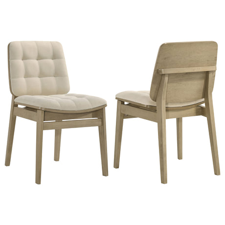 Redbridge Channel-Tufted Velvet Dining Side Chairs (Set of 2) - Natural Oak / Cream