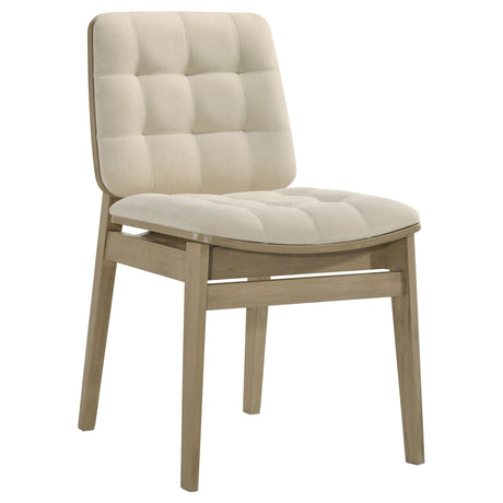 Redbridge Channel-Tufted Velvet Dining Side Chairs (Set of 2) - Cream with Natural Oak or Walnut Frame – view 5