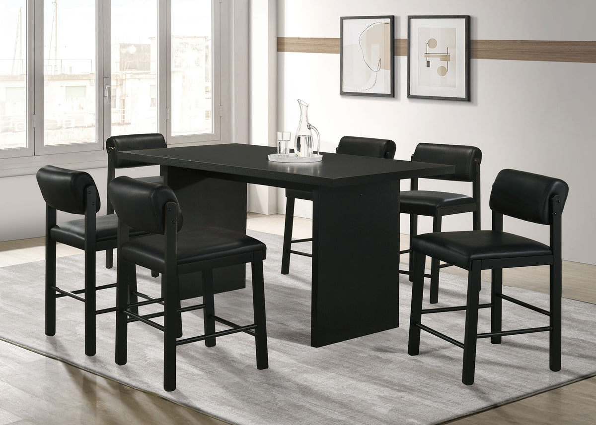 Decker 70" Counter Height Dining Table & 7-Piece Sets - 7pcs- Table + 6 Black Leatherette Chairs