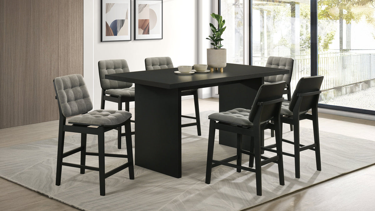 Decker 70" Counter Height Dining Table & 7-Piece Sets - 7pcs- Table + 6 Grey Channel-Tufted Chairs