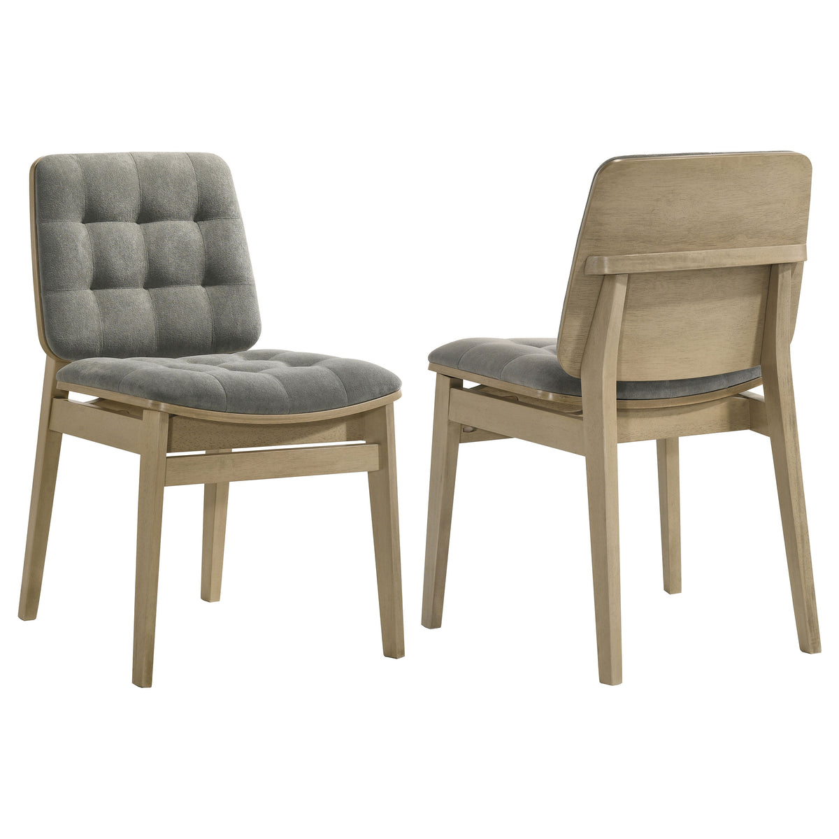 Redbridge Channel-Tufted Grey Velvet Dining Side Chairs (Set of 2) - Set of 2 - Natural Oak
