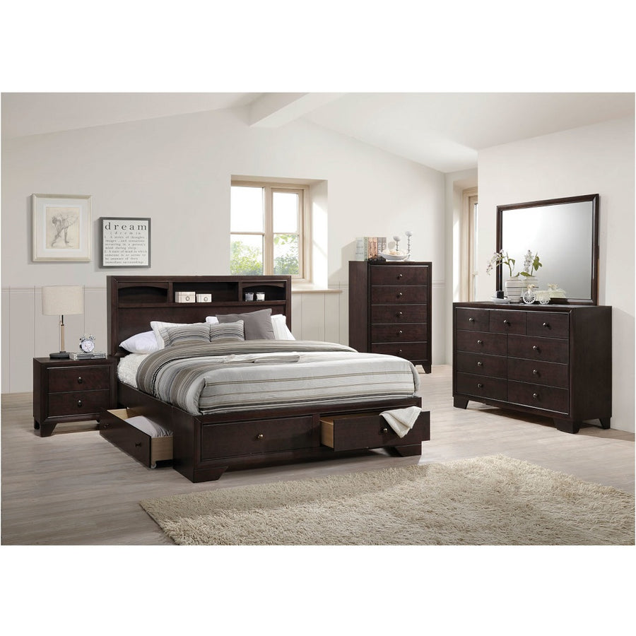 Madison II Storage Bed - Bookcase Headboard & 4 Drawers in Espresso