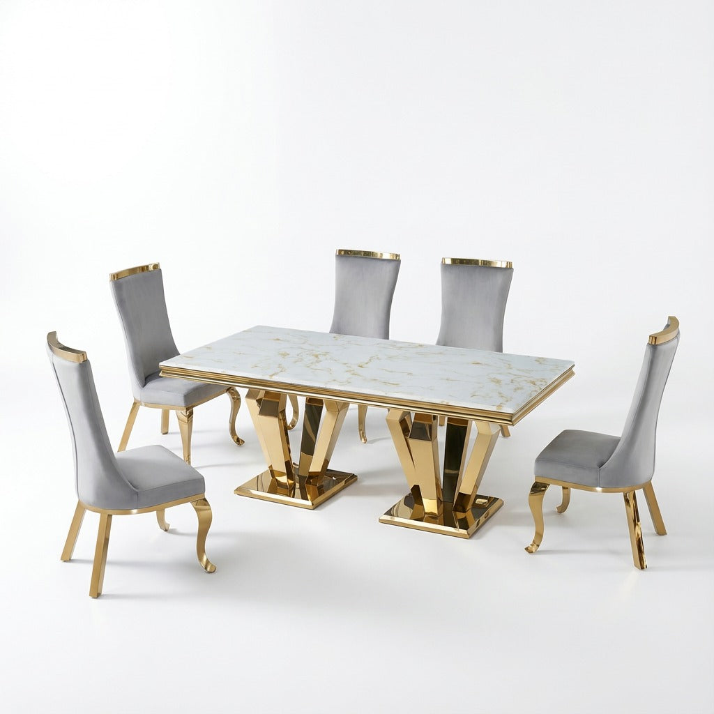 Vanessa Marble Dining Table Set with Chairs