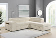 Front view of brown corduroy and faux leather manual reclining sofa set.