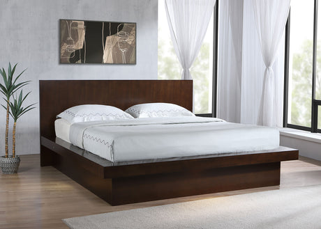 Jessica LED Platform Bed & Bedroom Sets - Panel or Bookcase Headboard in Cappuccino with Silver-Tone Pulls - lifestyle