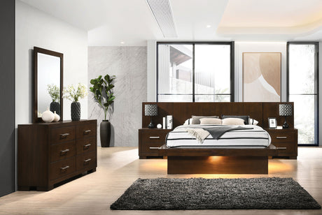 Jessica LED Platform Bed & Bedroom Sets - 5pcs- Queen LED Panel Bed + 2 Nightstands + Dresser + Mirror, with Back Panels